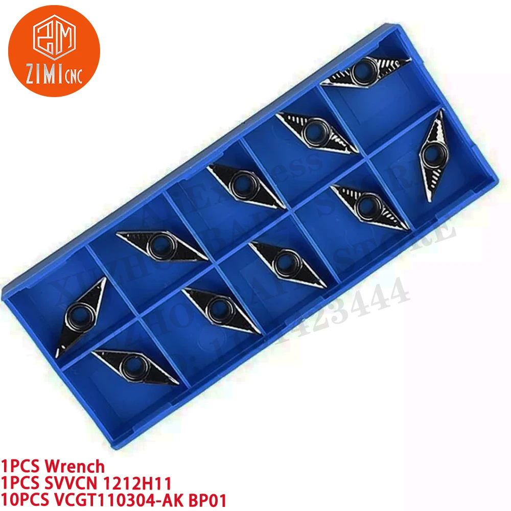 1 قطعة SVVCN1212H11 حامل أداة تحويل مخرطة CNC مقاس 12 مم +10 قطع VCGT110304-AK حشوات كربيد أداة CNC معدنية أداة قطع ميكانيكية
