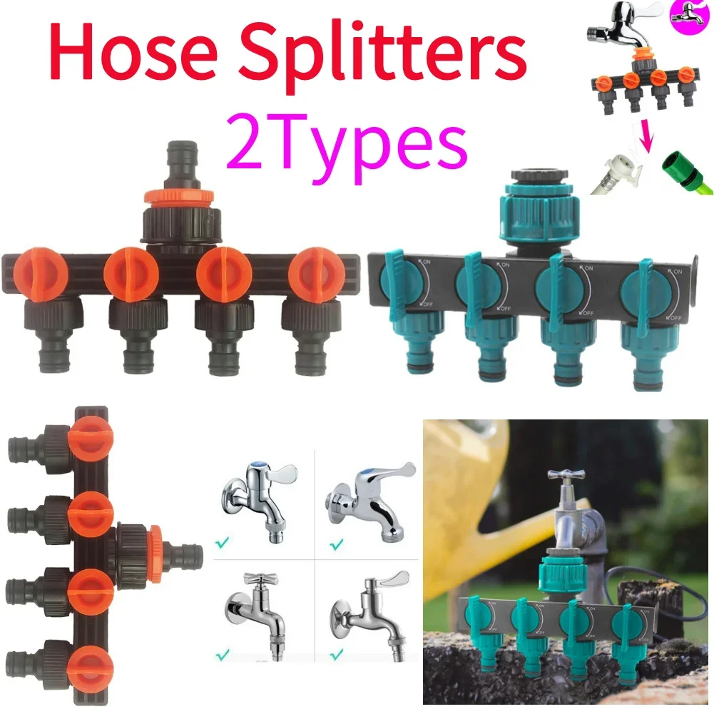 Valve Splitter Watering Connector Distributor Removable Tap 4-Way Hose Splitters For Outdoor Sprinkler Drip Irrigation System