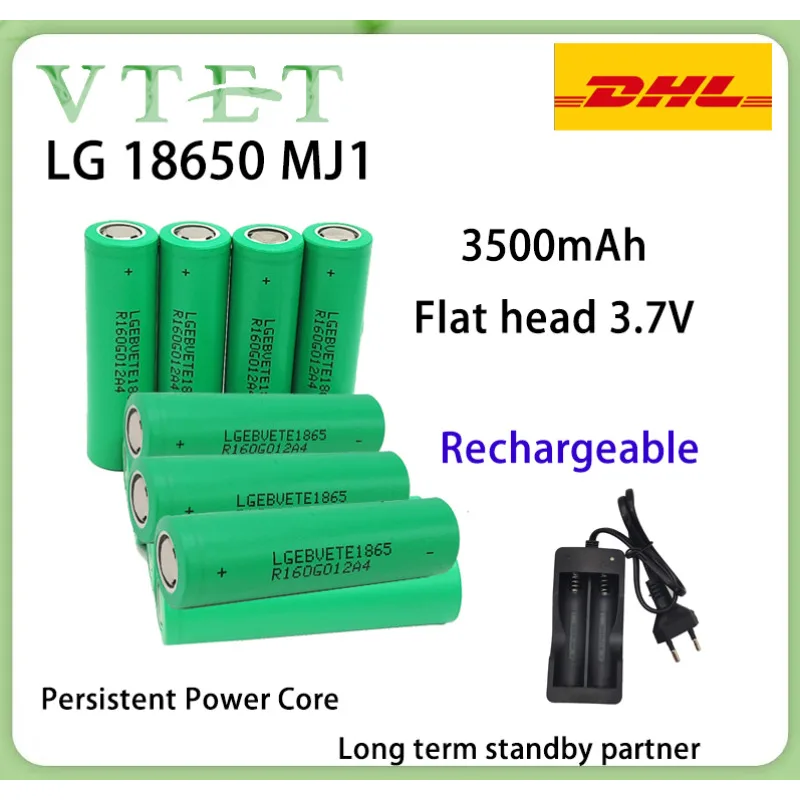 

VTET new 18650 lithium battery 3500mAh 3.7v 25A INR18650 MJ1 high-power electric tool battery 18650 rechargeable battery+charger