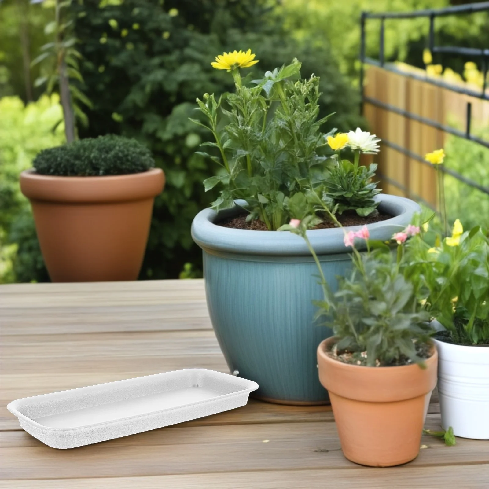 

4Pcs Rectangular Plant Saucers Waterproof Resin Drip Trays for Indoor Flower Pots Planter Base Water Catcher Tray