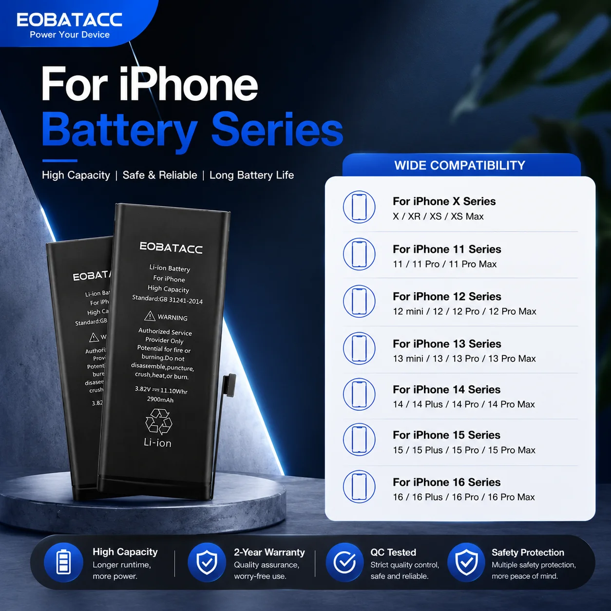 Premium High Capacity iPhone Replacement Battery Compatible For SE X XR XS XS Max 11 12 13 14 15 16 Series Includes Free Tools