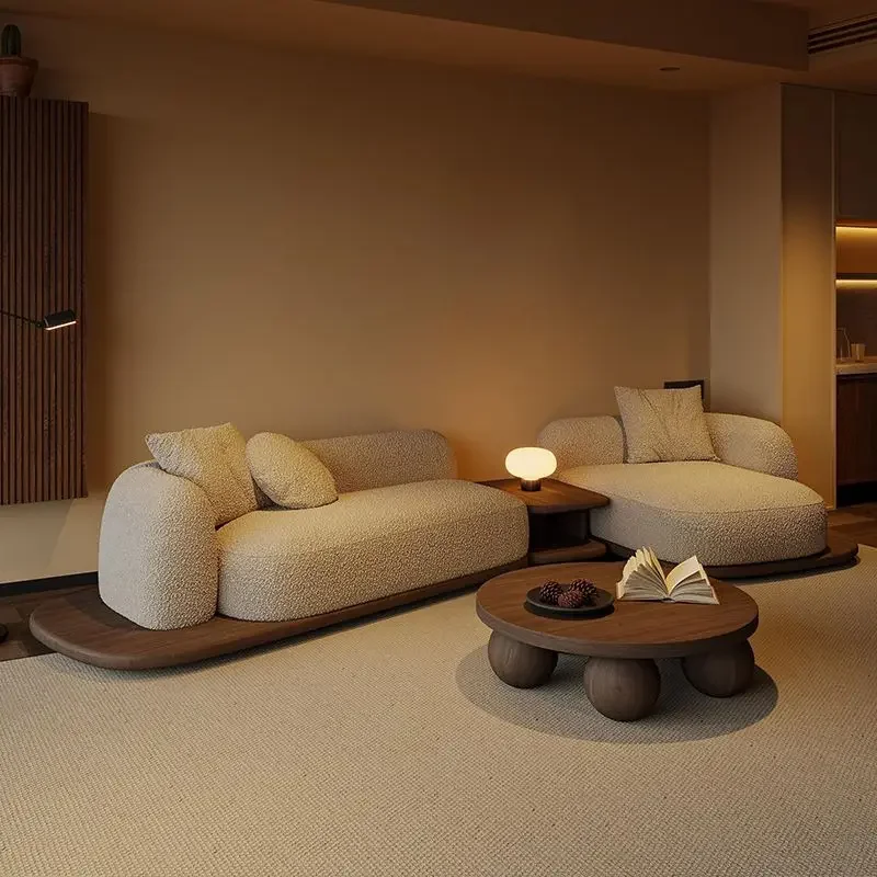 Neville technology cloth sofa, wabi sabi antique style, special-shaped corner module combination, walnut color countertop
