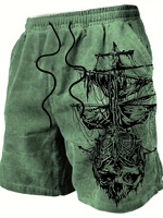 Men's shorts swimming trunks quick-drying pirate skull sailboat drawstring beach shorts outdoor hiking beach swimwear