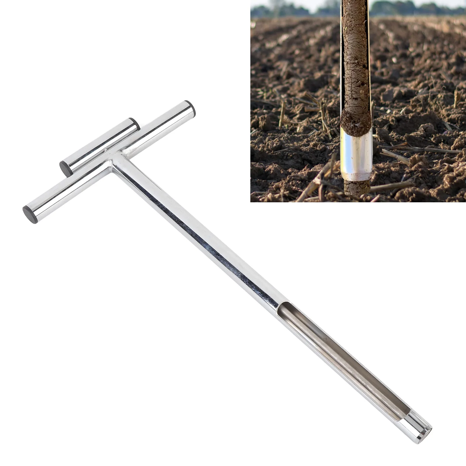 Soil Sample Probe with Ejector Tubular Stainless Steel Rod T Shaped Handle for Plant Care Garden Farm