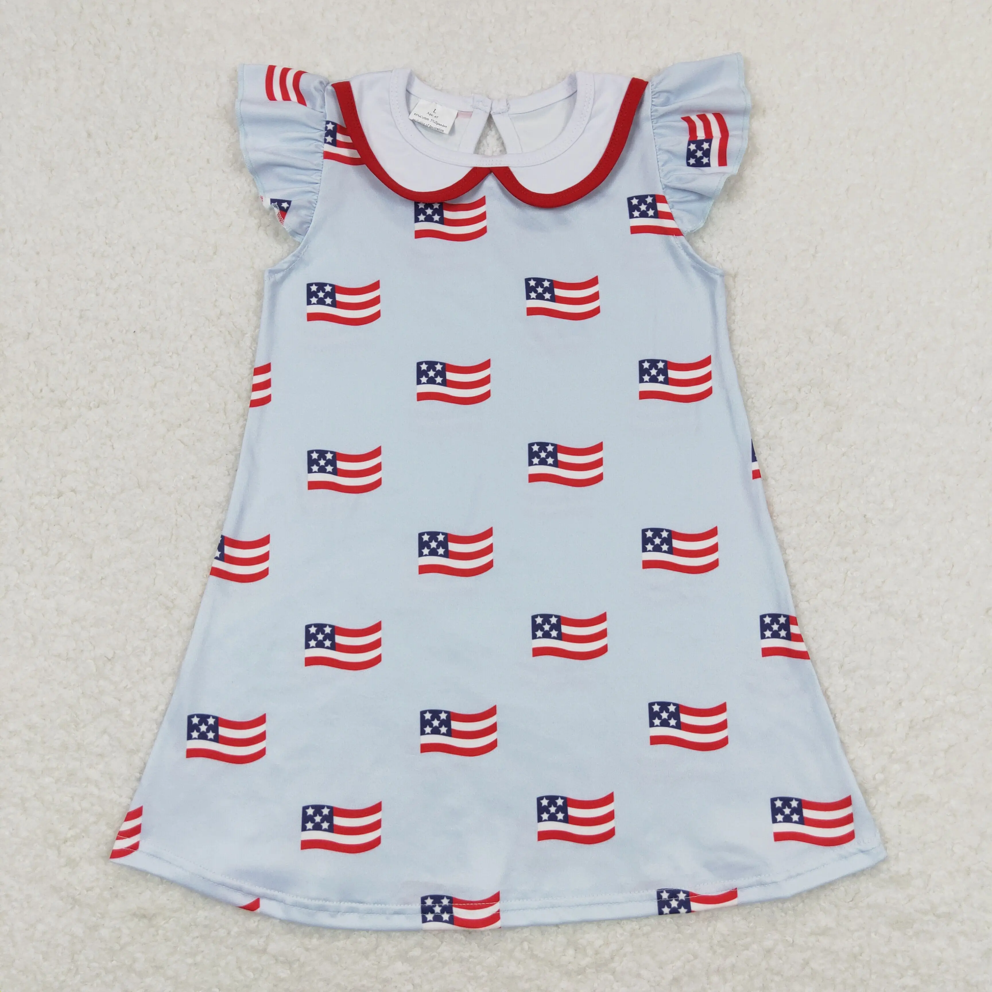 

GSD0871 Wholesale Summer kids clothes girl 4th of July Flag blue flying sleeve dress Boutique baby girl clothes girls dresses