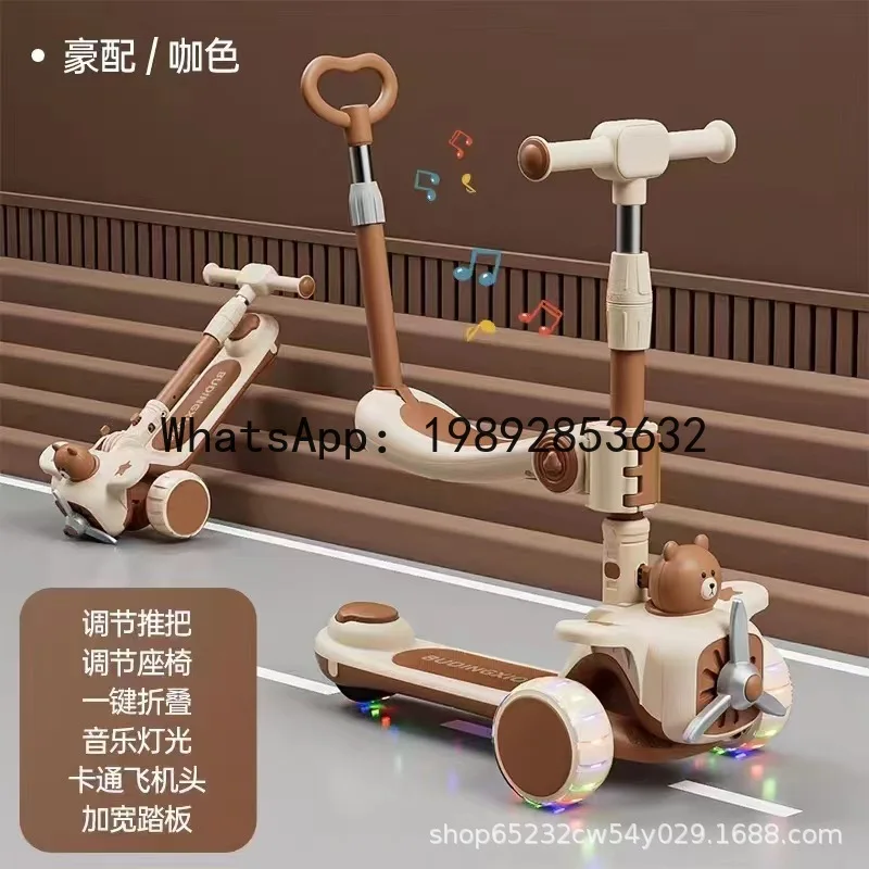 Children's Scooter Boys and Girls Baby Multi-Functional Toy Car with Music Foldable Seat Sliding Car