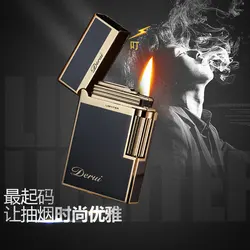 Derui Luxury Side Sliding Bright Sound Inflatable Butane Gas Lighter Metal Gas Open Flame Lighter Smoking Accessories Men's Gift