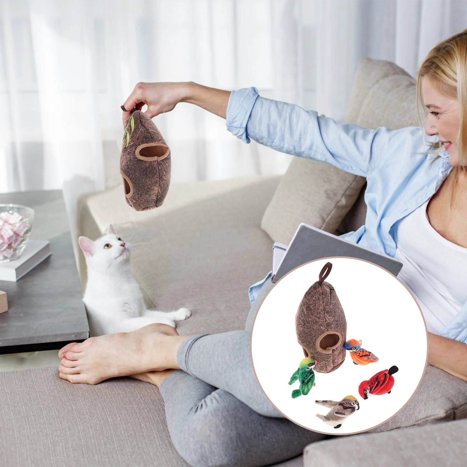 

1Set Pet Cat Nest Set Realistic Interactive Plaything for Indoor Cats Chewing Squeaky Travel