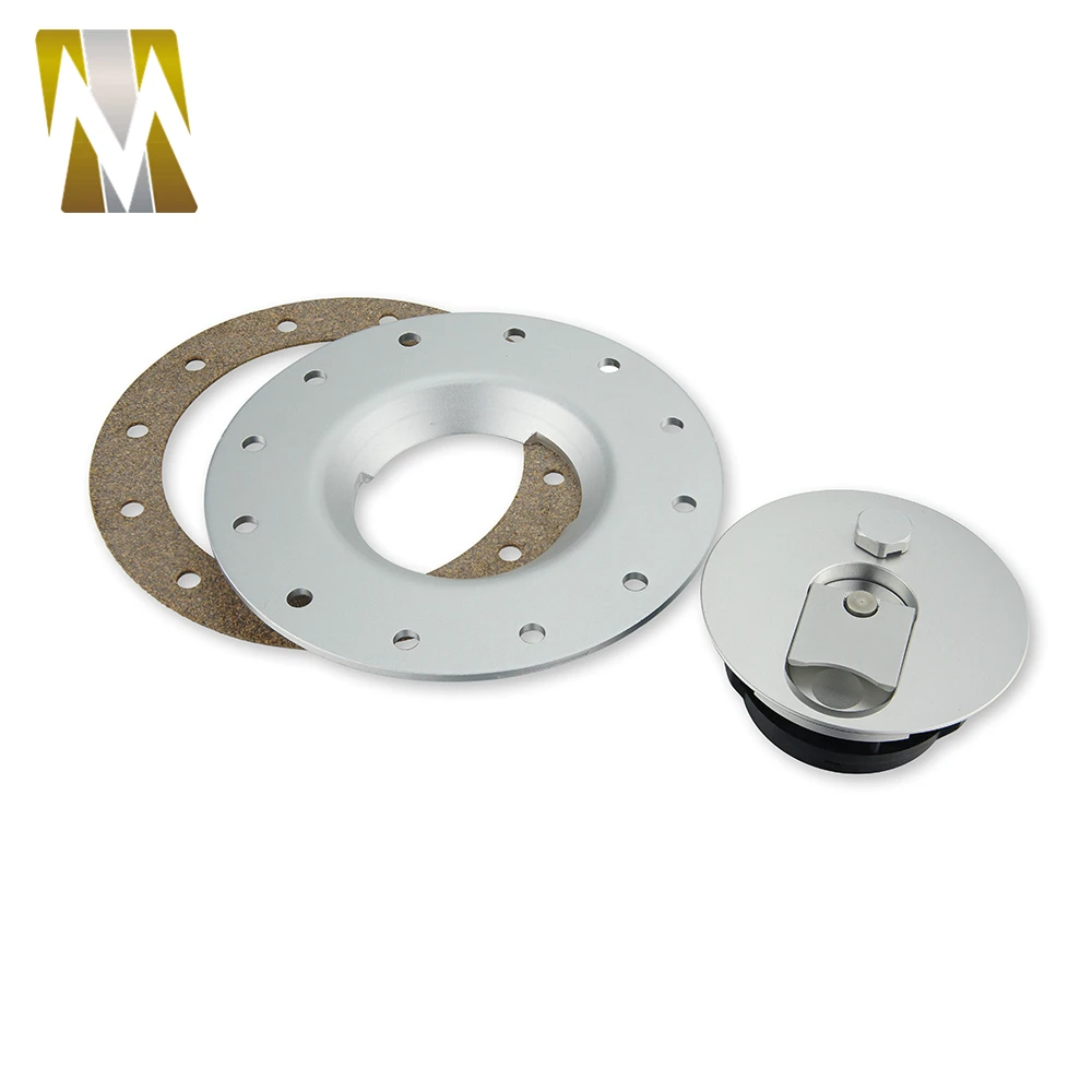 Silver Aluminum Billet Fuel Cell Fuel Surge Tank Cap Flush Mount 12 Bolts Mirror Polished Opening Black Cap Open 57mm