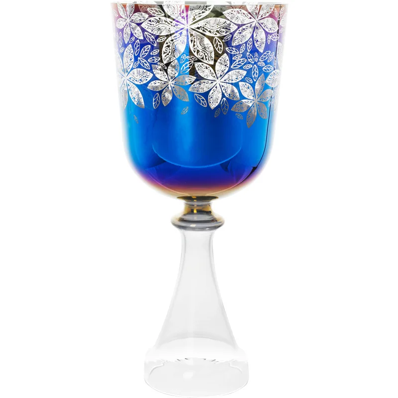 Crystal Bowl, Music Bowl, Meditation and Stress Reduction Yoga Instrument, Blue Colorful Light, Hexagonal Flower, Holy Grail