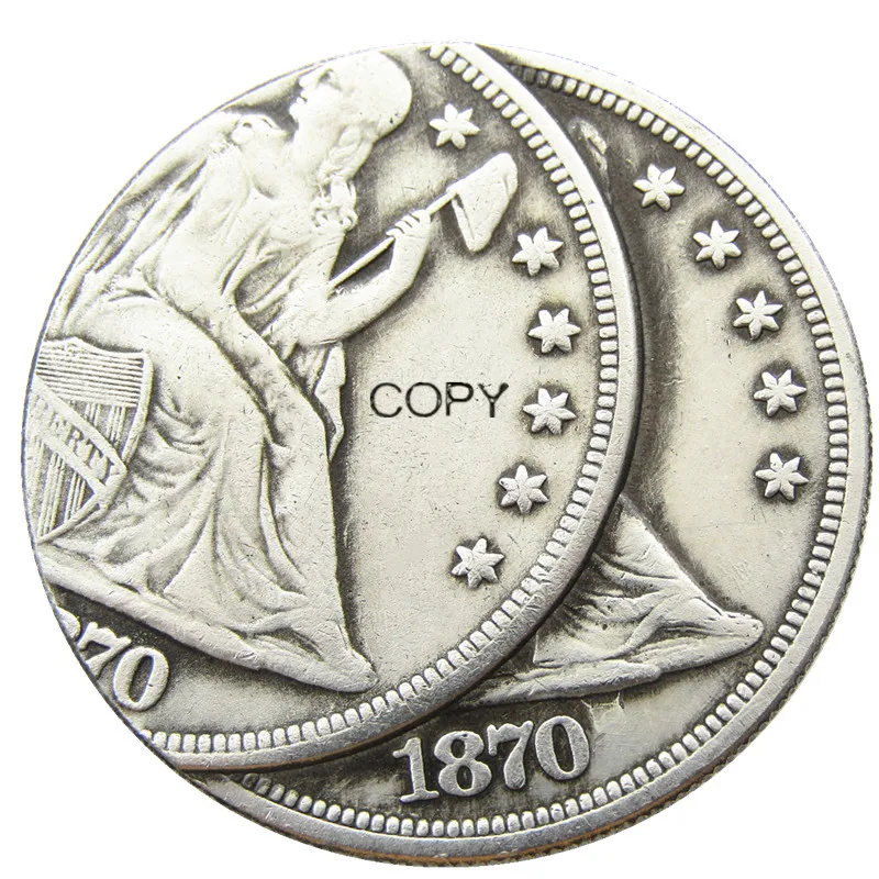 US 1870CC Seated Liberty Dollar Two Faces Error Silver Plated Copy Coin