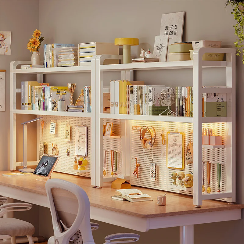 

Desktop Bookshelf Organizer with Pegboard Shelf Storage Rack Tabletop Bookcase Office Desk Organizer Space Saving Study Shelf