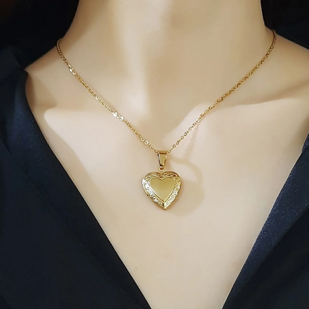 Herz-Anhänger, zu öffnender Fotorahmen, Edelstahl, Schmuck, Halsketten für Frauen, Familie, Liebe, Freundin, Valentinstag, Geschenk – Detail 9