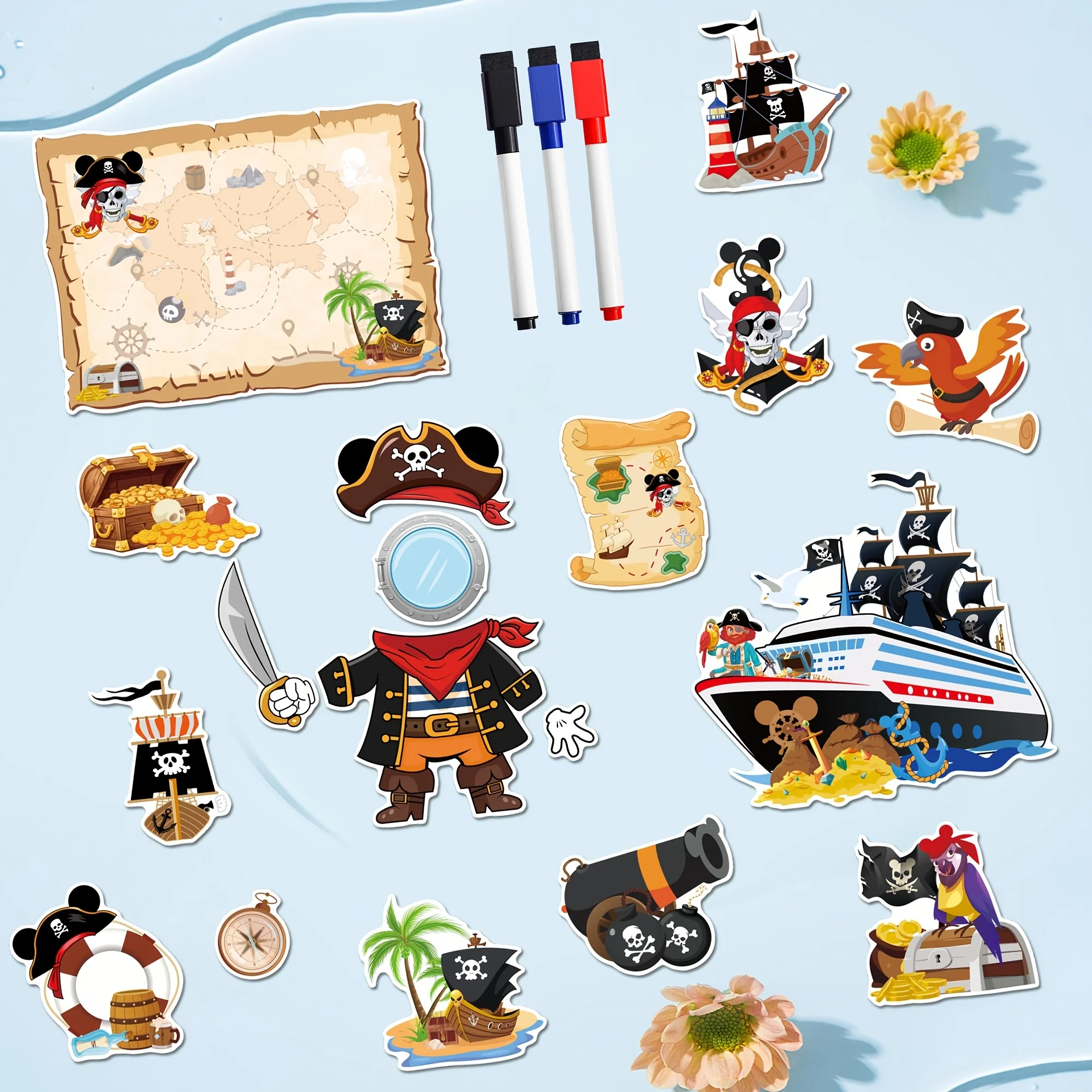 18 Pirate Captains Dress Up As Sailing-themed Cruise Ship Door Magnets | Pirate-themed, with 3 Pens, PVC Material
