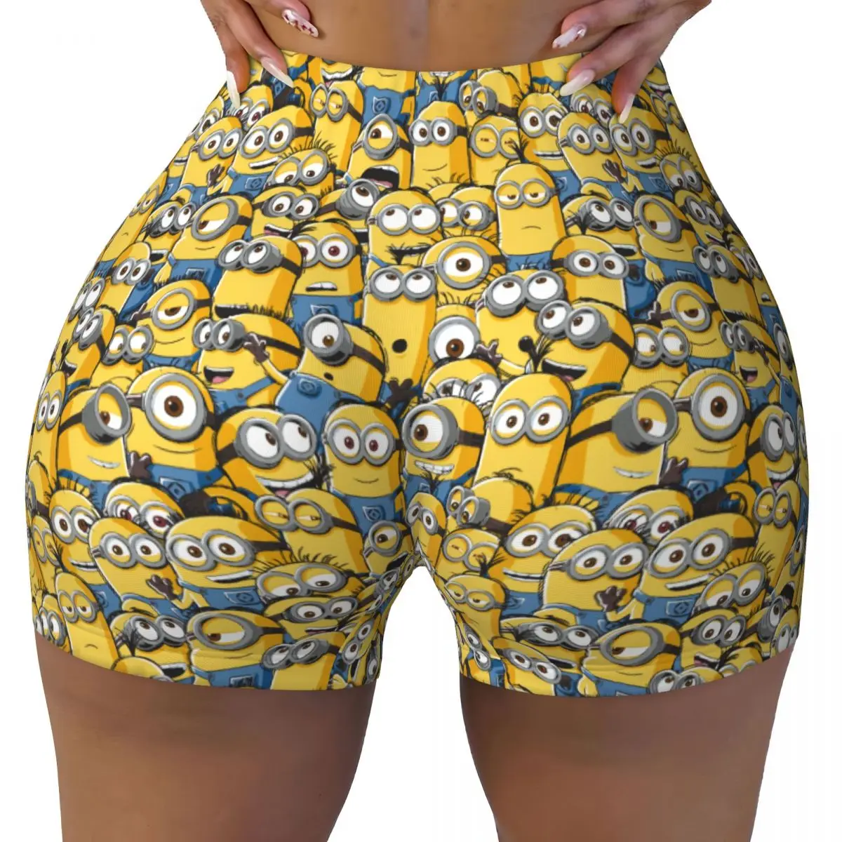 Custom Minions Anime Workout Volleyball Biker Shorts Women's Cartoon Minion Gym Yoga Shorts