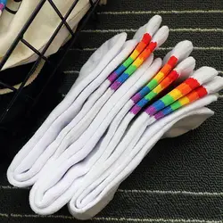 Winter Rainbow Striped Cotton Socks For Women Black/White Sport Girls College Style Sock Fashion Whit Rainbow Bottom Party L7W5