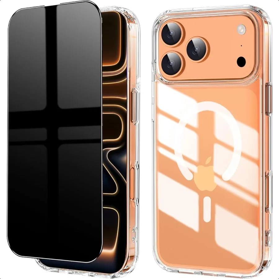 

Прозрачный чехол для iPhone 17 Pro Max с защитной пленкой для экранаHybird MilitaryGrad, защитный чехол от падения, силиконовый чехол против пожелтения