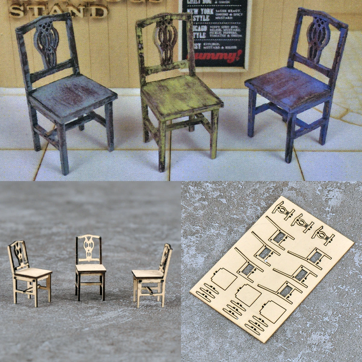 Unassembled 1:32 1/35 Scale Model Kit Building Material Table Set Stool Chair Sand Table Diorama Miniature Models Suits