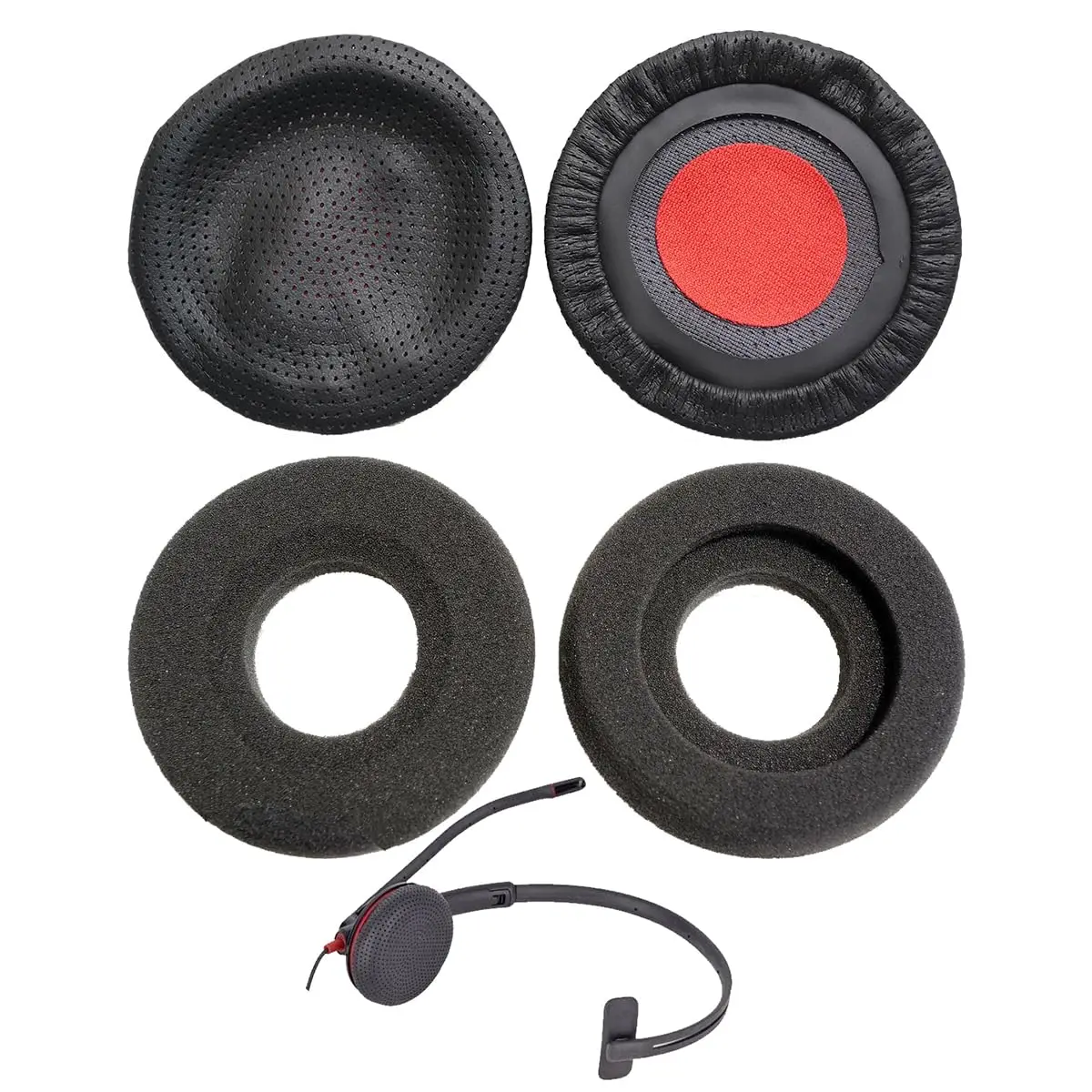 Almohadillas V-MOTA de cuero + esponja compatibles con Plantronics C215,C225,C310-M, C320-M,C315-M,C325-M,C315.1-M,C325.1-M (1 juego)