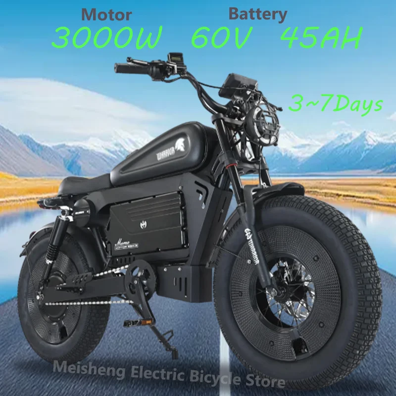 ZPW Black Warrior 1500W motos 48V 60AH Ebike bicicleta eléctrica de carretera para adultos 20 pulgadas todoterreno bicicleta eléctrica de neumático ancho 2000w