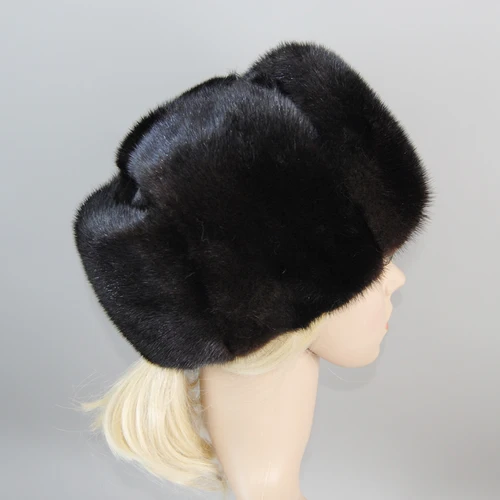 Imagen 2 del producto 2025 Sombrero de bombardero de piel de visón auténtica Unisex de invierno de lujo cabeza de marta genuina Gorras cálidas negras/marrones el mejor regalo para padres Gorras