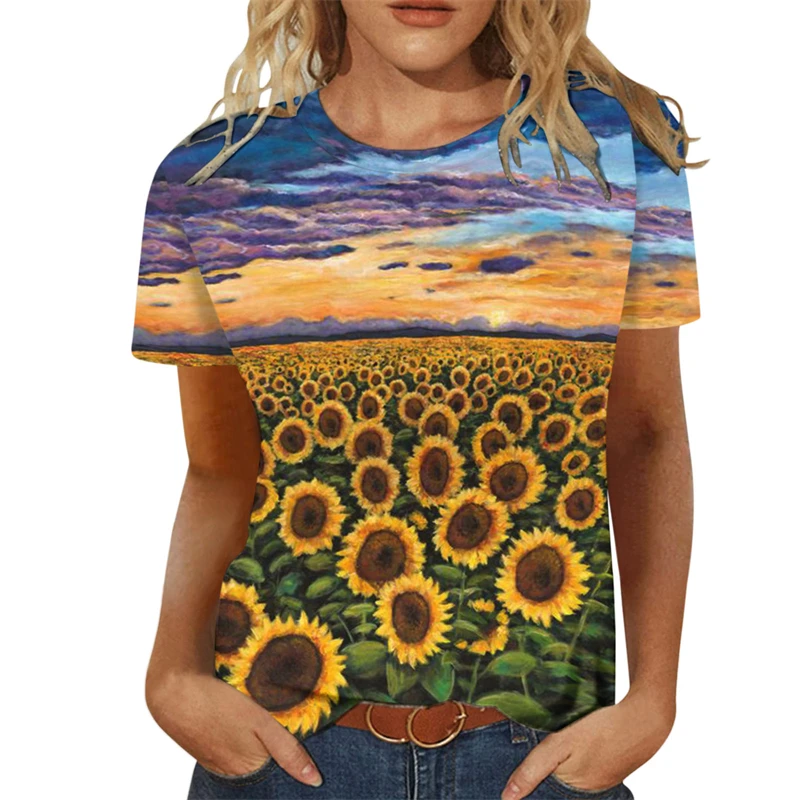 2023 Sunflower Women's T-shirt O-neck Short Sleeve Printing Female Clothes Fashion Street T Shirt Girls Summer Casual Top Tees