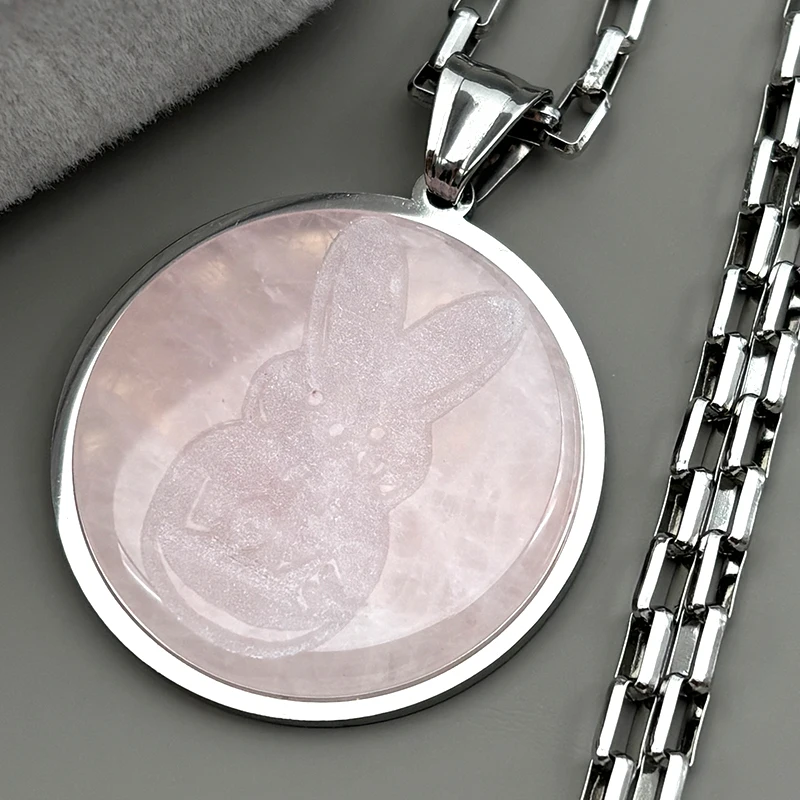 

Pink Lil Peep Rabbit Pendant Necklace For Women Men Natural Stone Sad For Love Kpop Musical Fashion Chain Jewelry Accessory