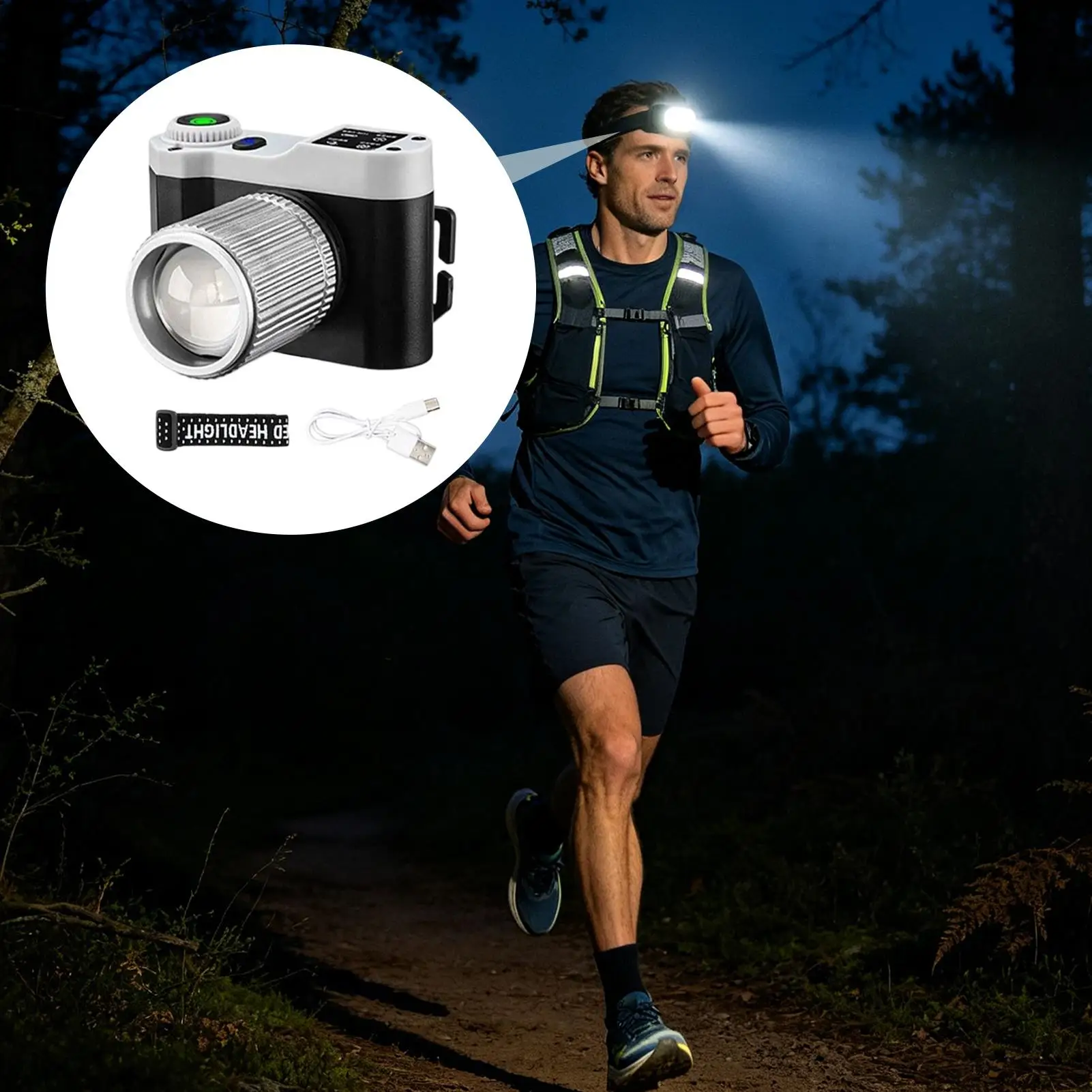 Camping Headlamp Motion Sensor Zoomable Fishing Headlights Portable LED Head Torch For Campers Hikers Runners Cyclists Fishermen