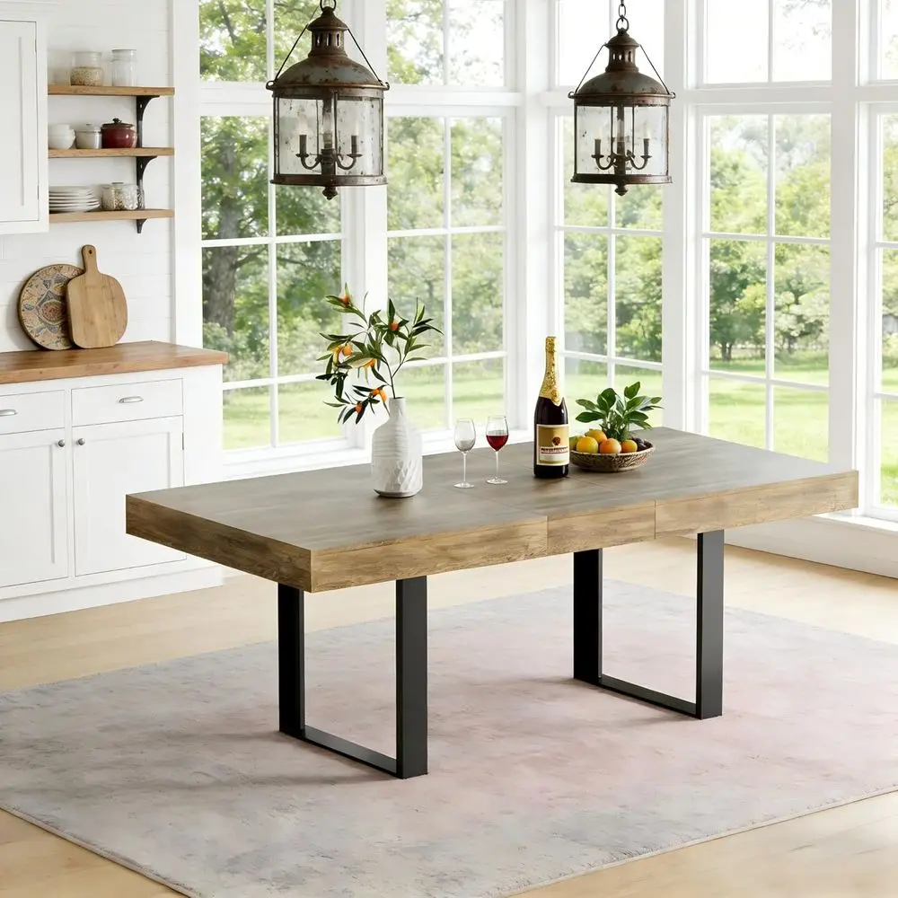 

Large Brown Expandable Dining Table with Black Pedestal Base for Kitchen, Dining, and Conference Rooms
