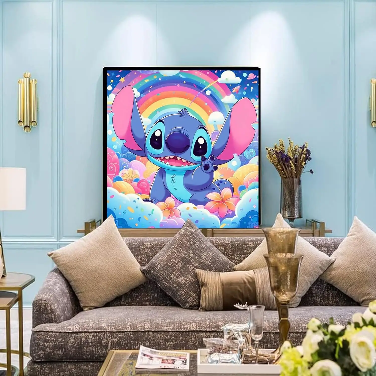 Adult Diamond Painting Kit 5D Stitch DIY Full Round Drill Art Cartoon Gemstone Art Painting Kit for Home Wall Decoration