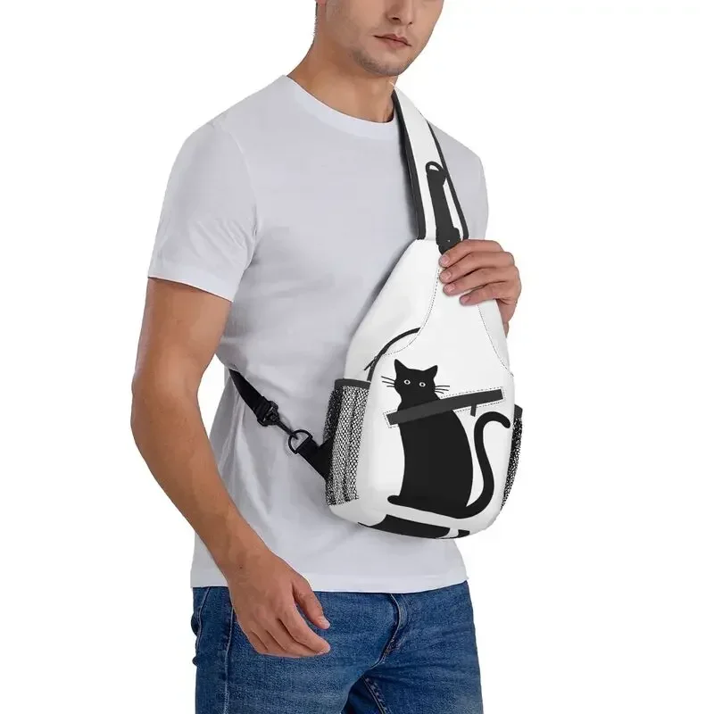 Bolsos bandolera de gato negro bonitos personalizados, mochila cruzada de pecho a la moda para hombre, mochila para ciclismo y Camping