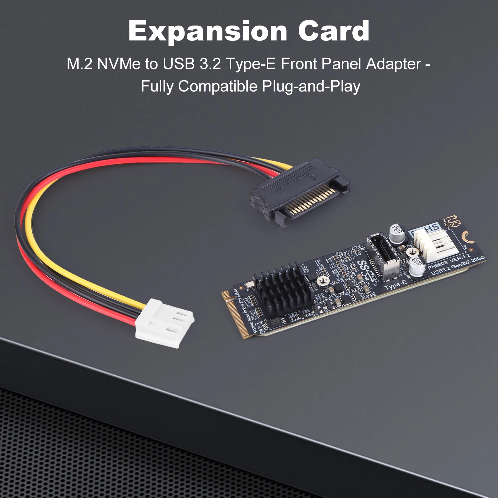 M2 NVME To TYPE-E Adapter 20Gbps High Speed M2 M Key PCIe To USB3.2 Front Panel Expansion Card ASM3242 Chipset for PC