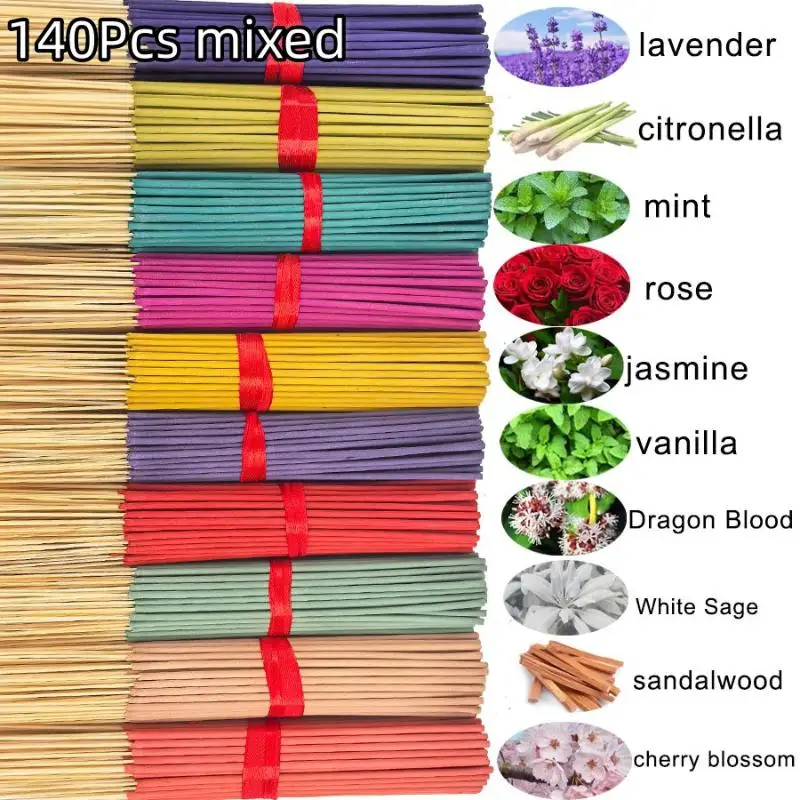 140Pcs Mixed Aromatherapy Wood Sticks For Home Yoga Meditation Spa Atmosphere Lavender Sandalwood Vanilla Long-Lasting Fragranc