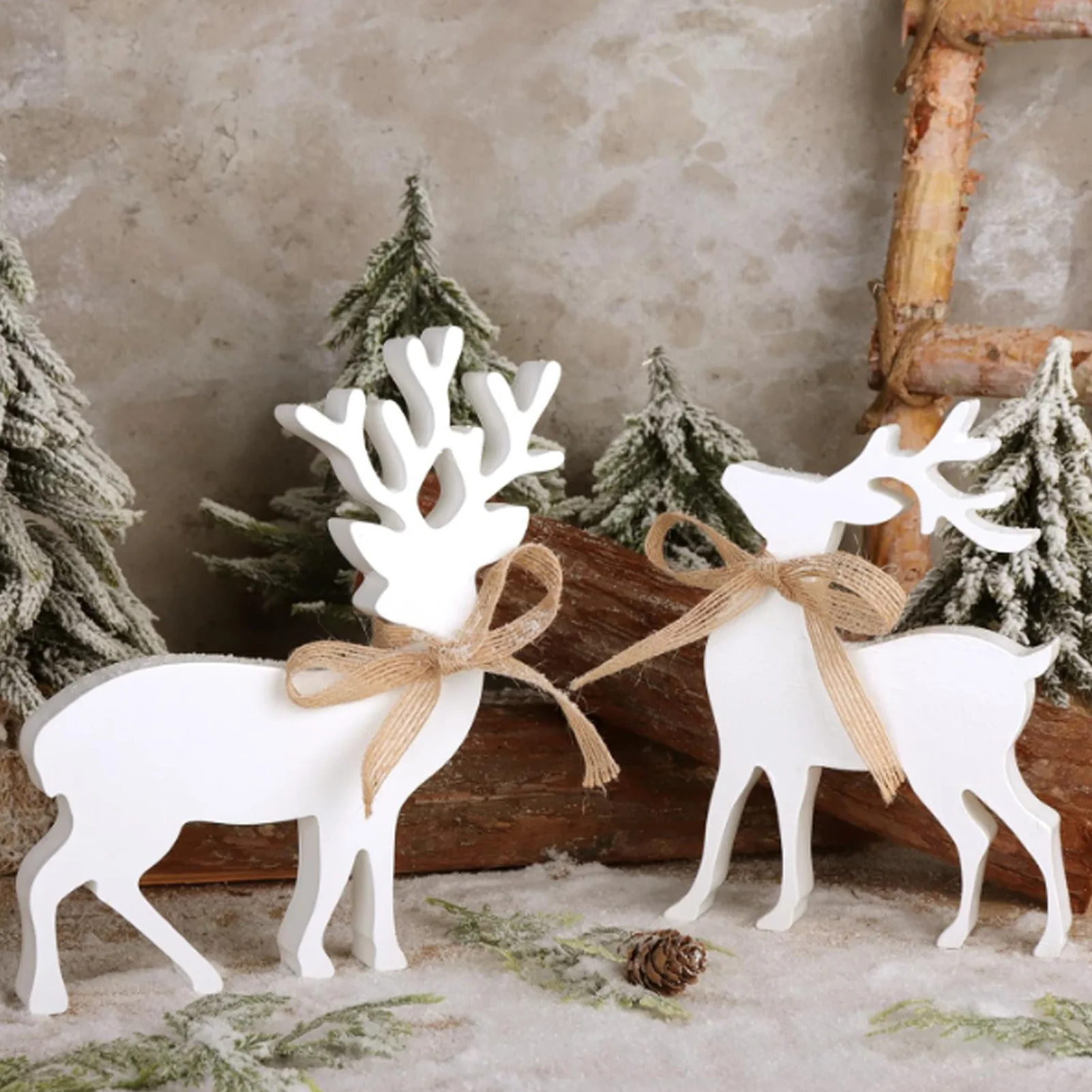 Christmas Wooden Deer Miniatures Decoration DIY Wood Crafts Xmas Ornaments Tabletop Living Room Fireplace Decor Fawn Figurines