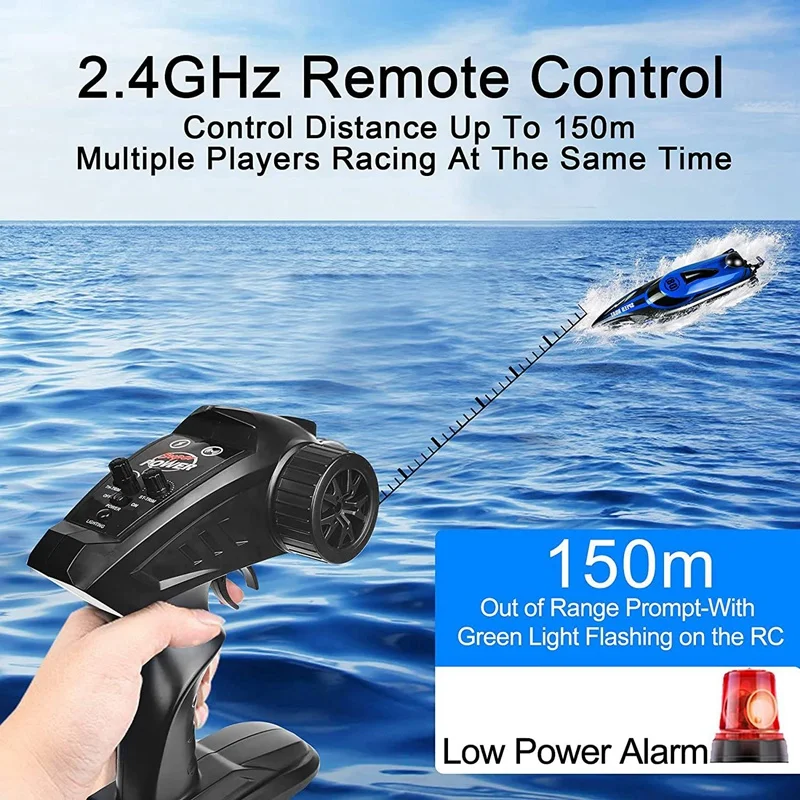 2.4 RC Boat Remote Control Boat per piscine o laghi con luce a LED 2 batterie ricaricabili per bambini giocattolo per adulti migliori regali