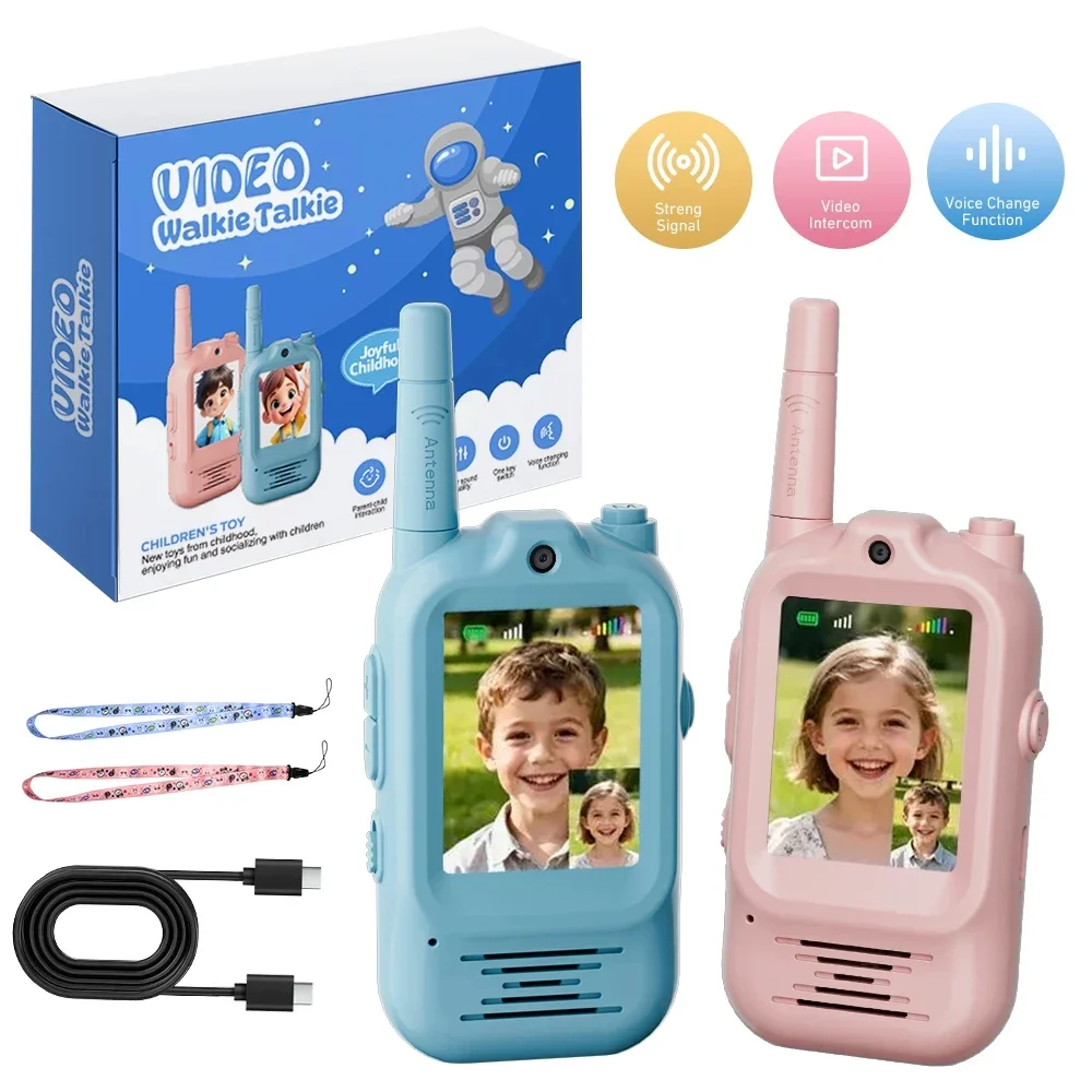 

2pcs Kids Video Walkie Talkie Rechargeable Indoor Outdoor Toys 2 Screen One-Click Call Essential Camping&Hiking Adventures gift
