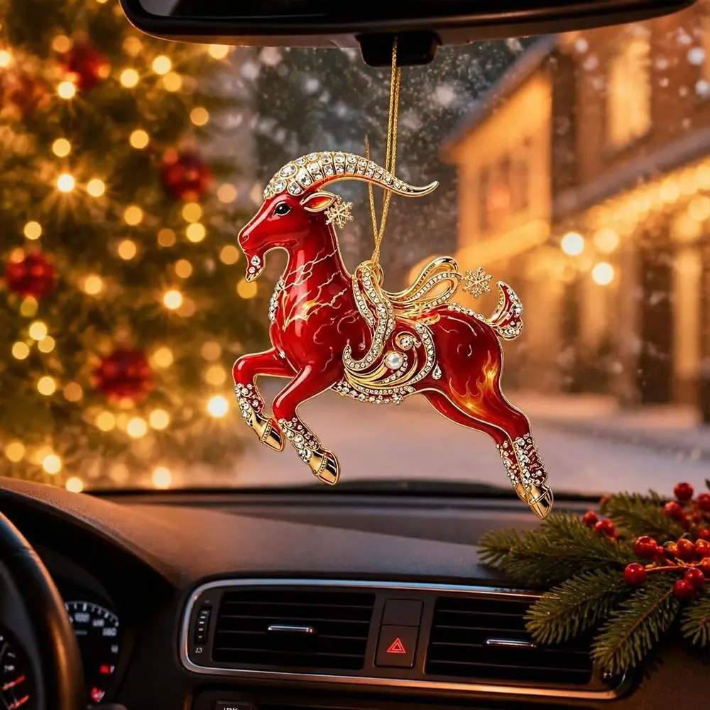 2D Flat Goat Hanging Ornament Shining Artificial Rhinestone Animal Hanging Decoration Acrylic Simulation Keychain