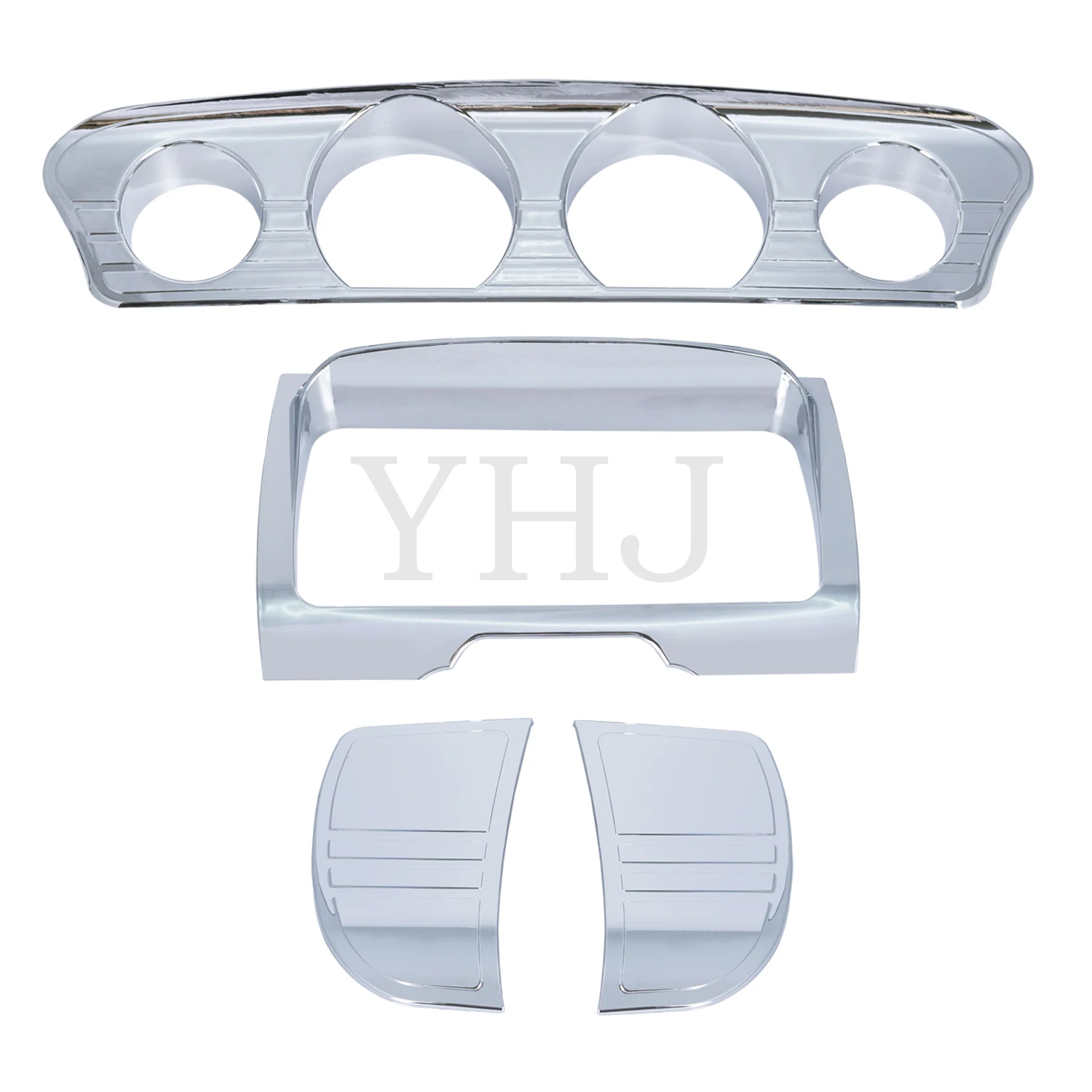 

Chrome Motorcycle Inner Fairing Tri-Line Gauge Stereo Bezel Trims Accents Panel For Harley Electra Street Glide Tri Glide 14-22