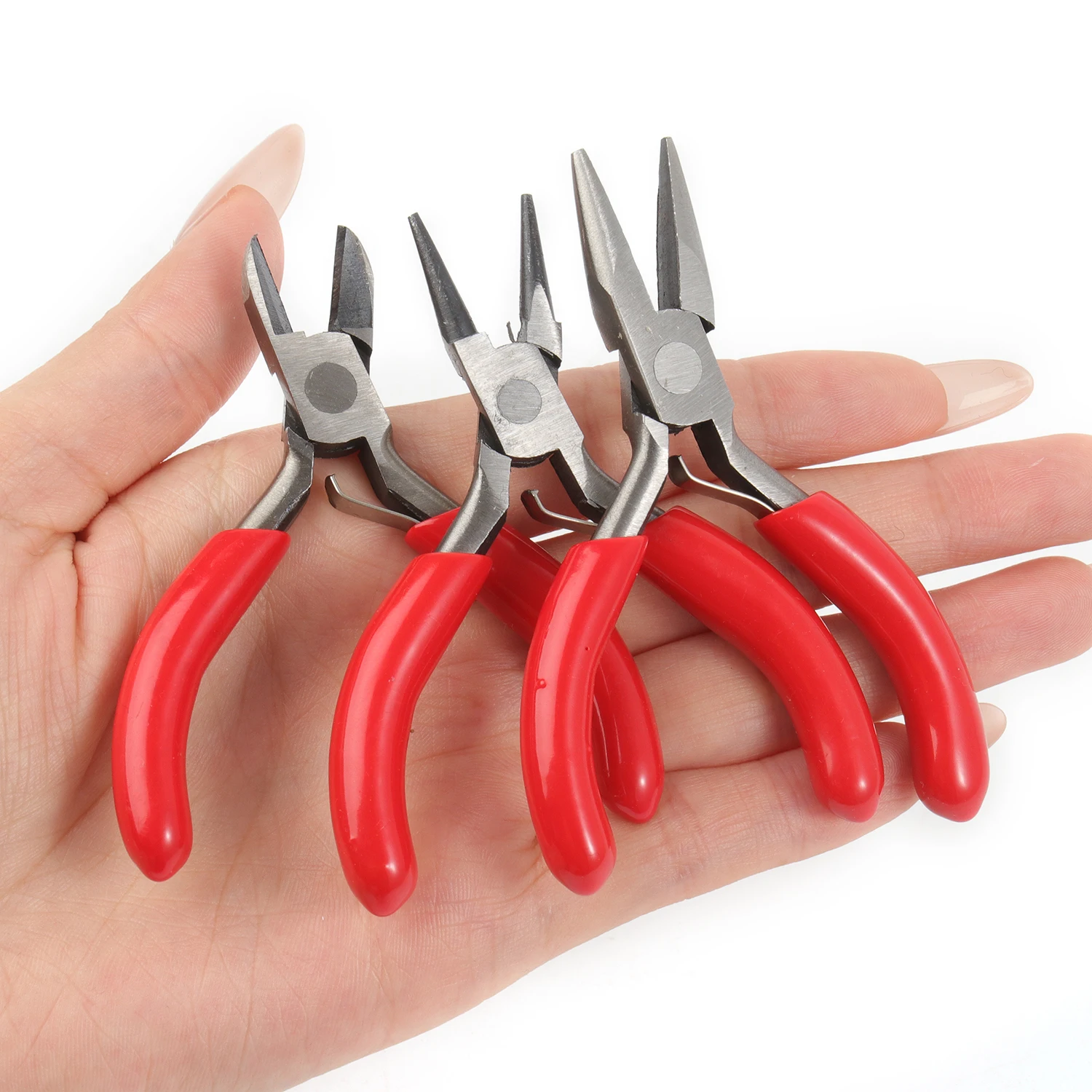 1pcs Stainless Steel Jewelry Tools Red Pliers Diy Accessories Hardware Tools Round Head Pointed Nose Pliers Side Cutter Pliers