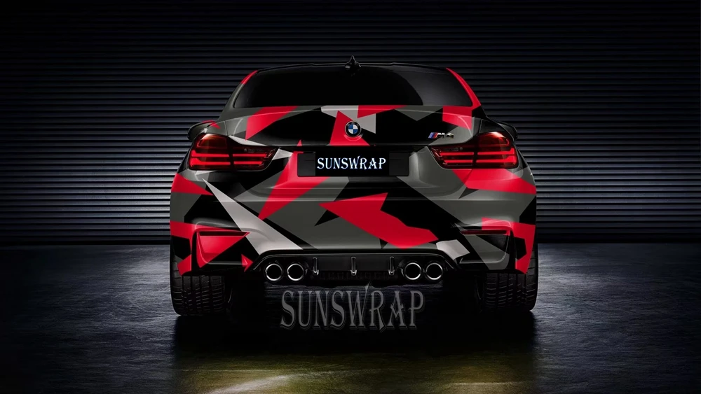 Budget-Friendly Black Red Digital Camo Car Vinyl Wrap – High Quality Auto Body Film with Air Release, DIY Installation 1.52x20m