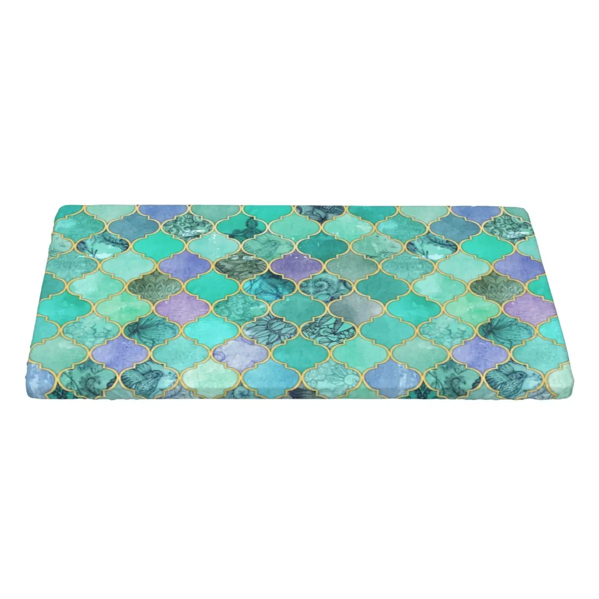 Custom Rectangular Fitted Cool Jade Icy Mint Decorative Moroccan Tile Table Cloth Waterproof Tablecloth Outdoor 4FT Table Cover