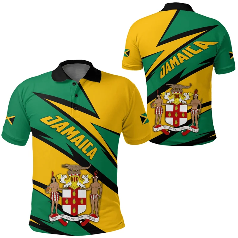 2024 New Fashion Jamaica Natioal Flag Print Polo Shirts For Men Clothing Street Hip Hop Jamaican Graphic Short-sleeved Tops Male