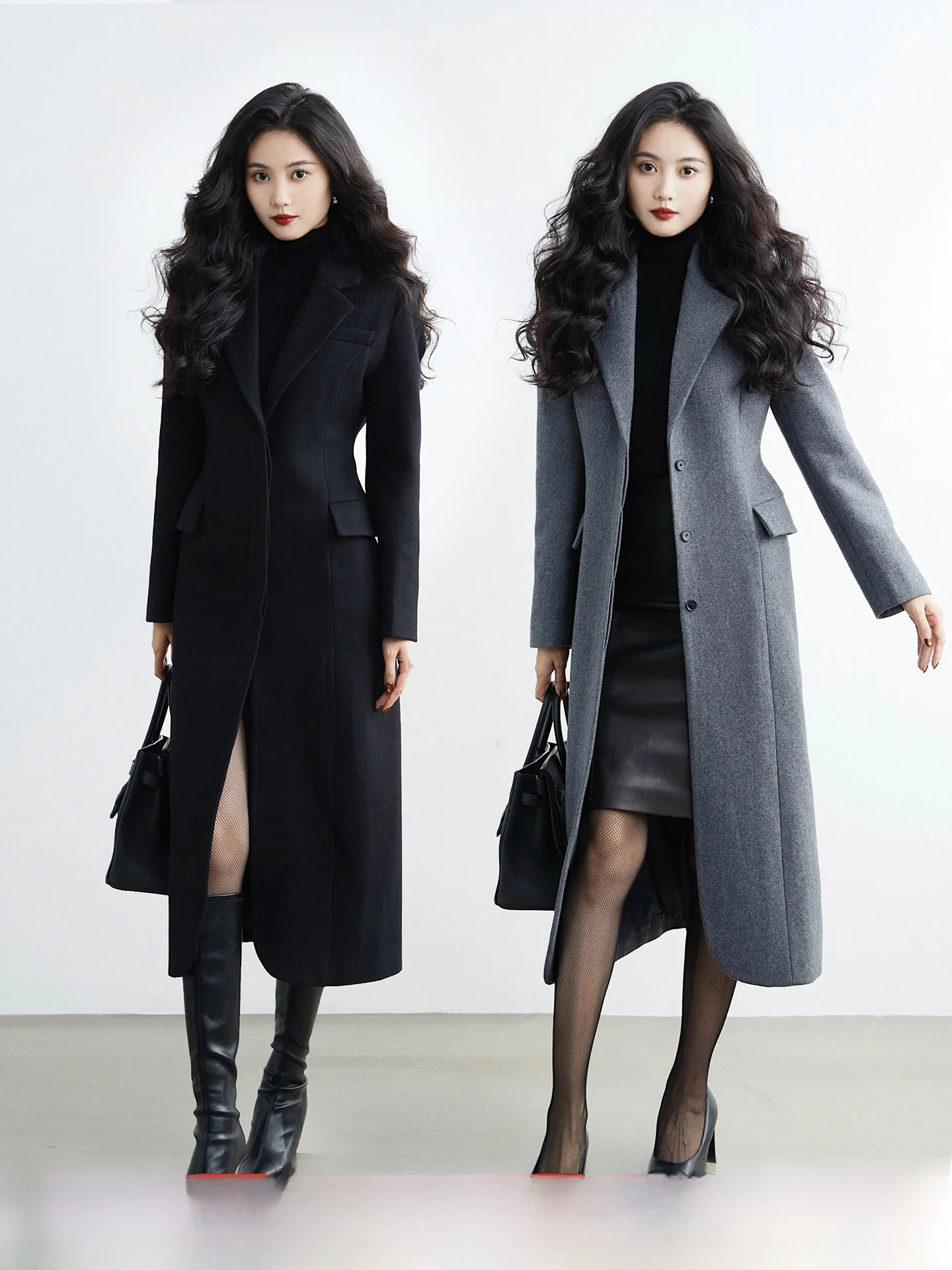 

Женское шерстяное пальто TAIYANG OFFICE: приталенное, с контролем талии, теплое, длинное, однотонное, на пуговицах