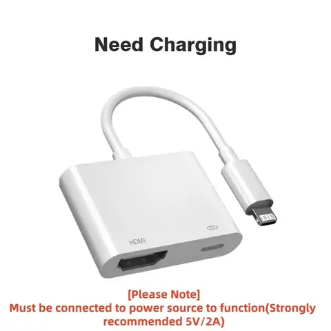 HD 1080P Lightning to HDMI Adapter Cable with Audio Sync for Phone Projection Screen Mirroring Connector to TV Display