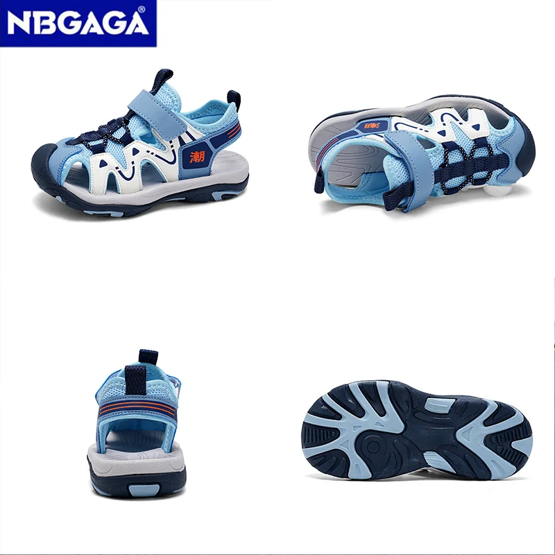Summer Sport Sandals for Children\'s 5-16 Years Boys Breathable Anti-Slip Beach Shoes Outdoor Anti-Bump Closed Toe Sandails