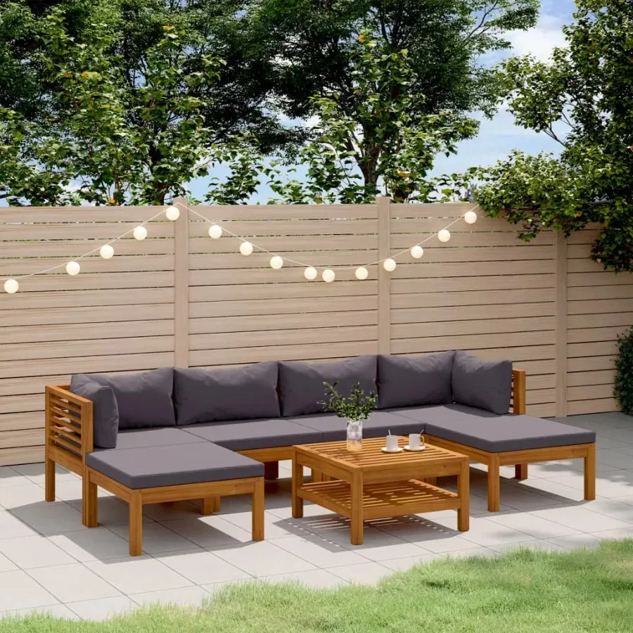 

7 Piece Patio Lounge Set with Cushion Solid Acacia Wood
