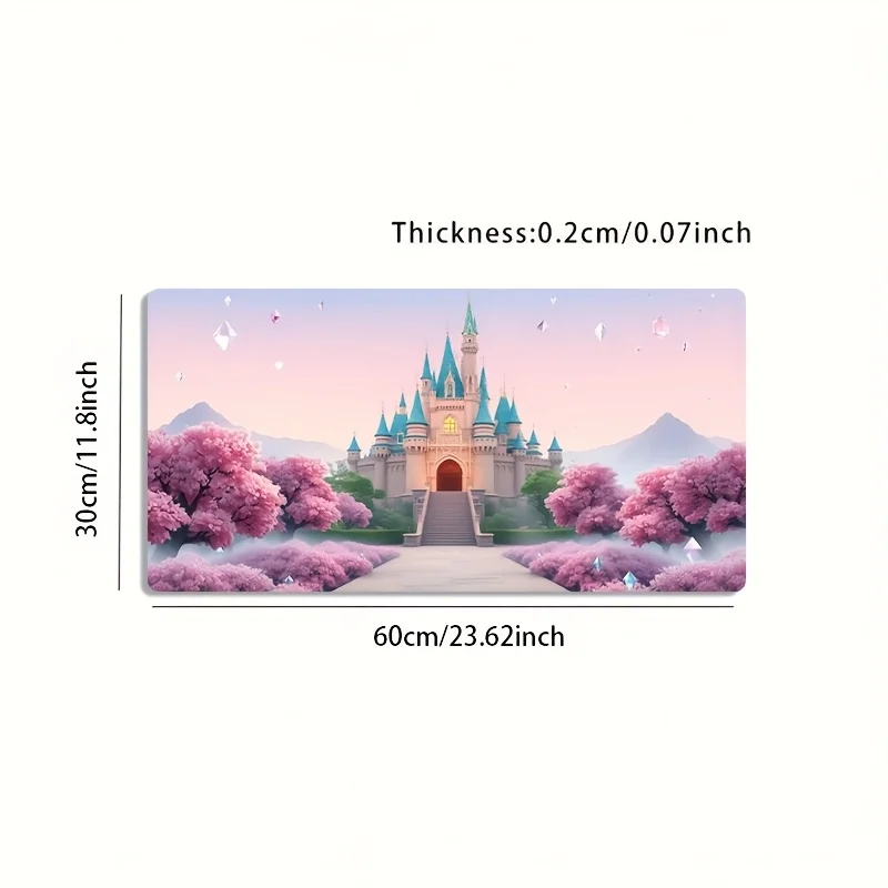 Large Pink Castle Cherry Blossom Fairy Gaming Mouse Pad Non-Slip Washable Rubber Desk Mat Office Decor Gift for Gamers
