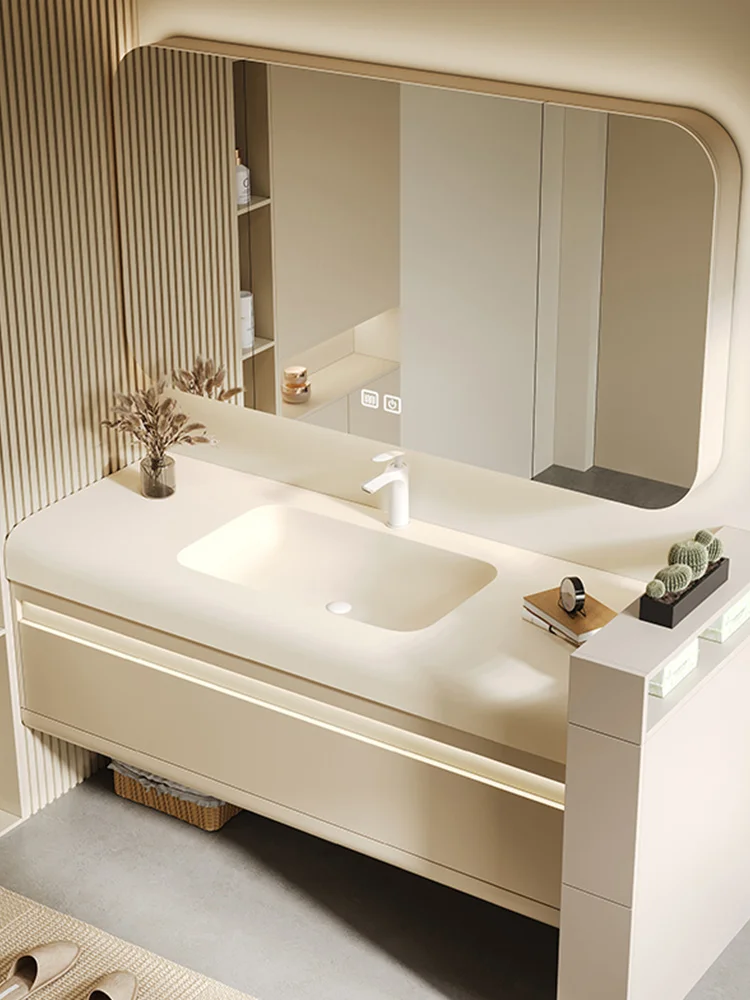 Keli Nai integrated basin, bathroom cabinet combination, simple hand washing, sink, bathroom, cream air washbasin