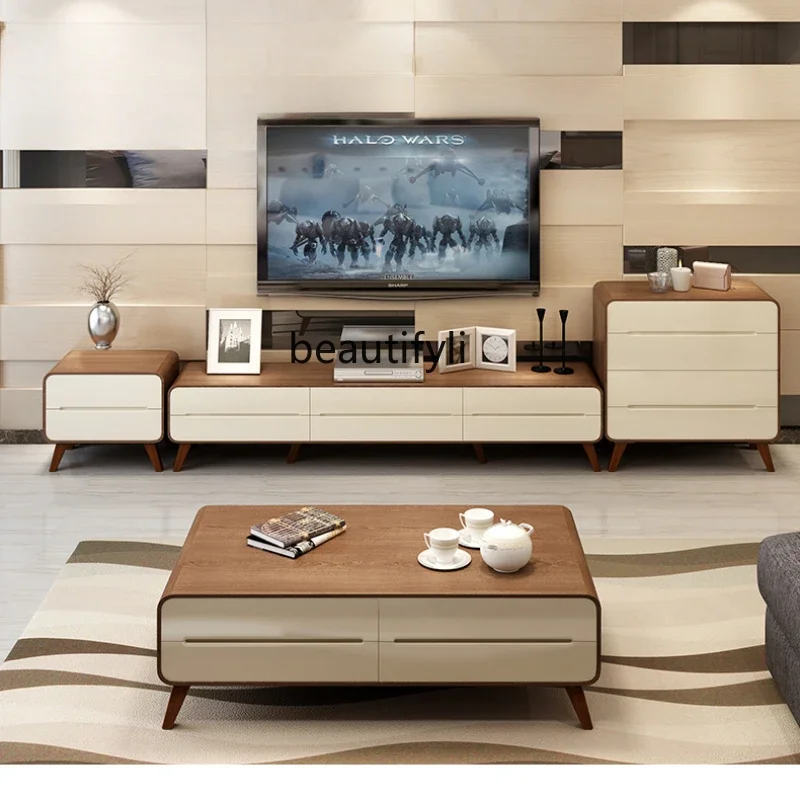 

A55 Nordic Walnut Color Coffee Table TV Cabinet Combination Living Room Furniture Set