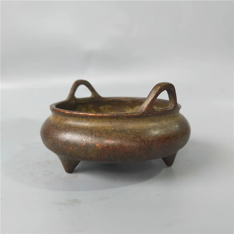 Chinese Brass Qiao Ear Xuande Incense Burner Antique Tripod Censer Old Aged Patina Indoor Buddha Worship Altar Holder Decor